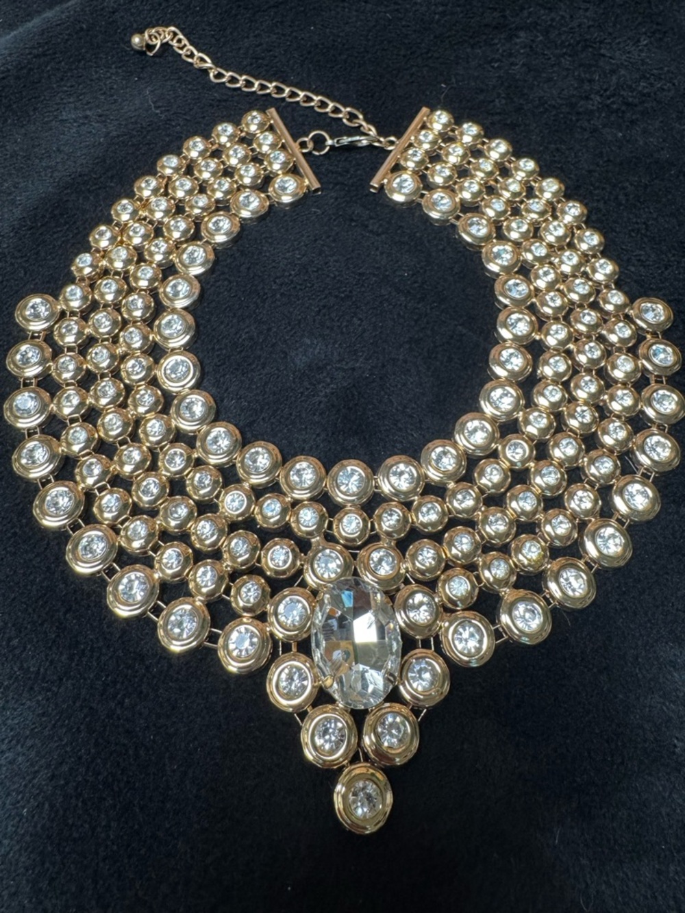 Gold-Tone Crystal Necklace - Sparkling Clear Stones matching stretch bracelet